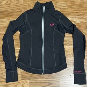 Abercrombie & Fitch Dark Gray  Full Zip Jacket Women’s Small Pink LogoThumbholes